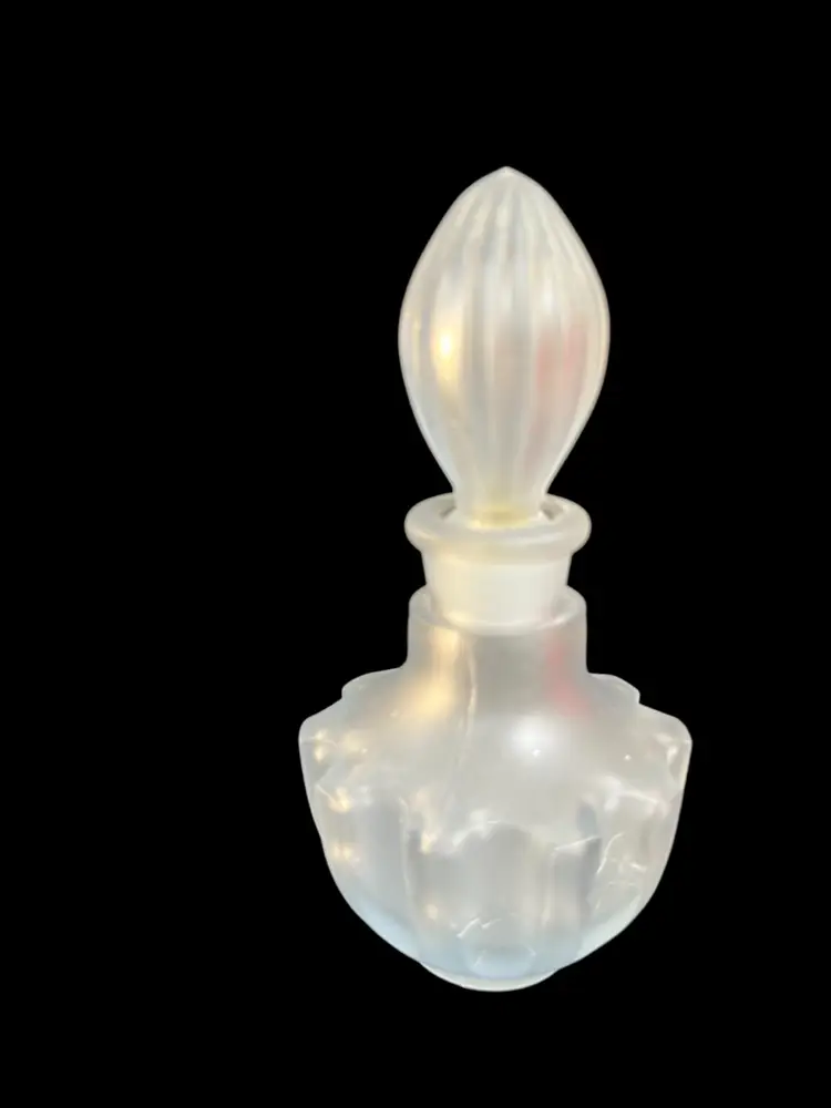 Barely There Blue Glass Perfume Bottle w/ Intact Ground Glass Stopper w/ Glass Dauber