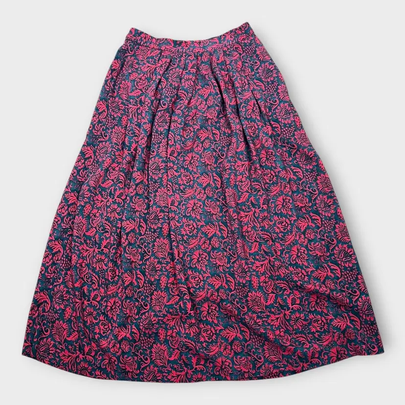 Orvis Dark Floral Midi Skirt Black Red Paisley Goth Small