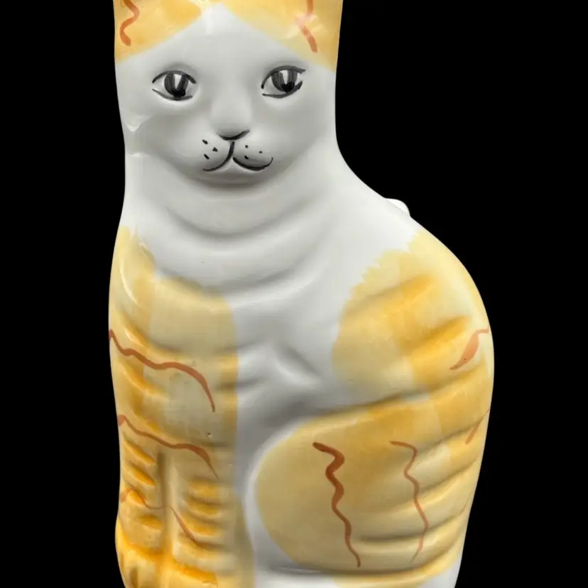 Vtg. Yellow Tabby Cat Bank/ Pen Holder
