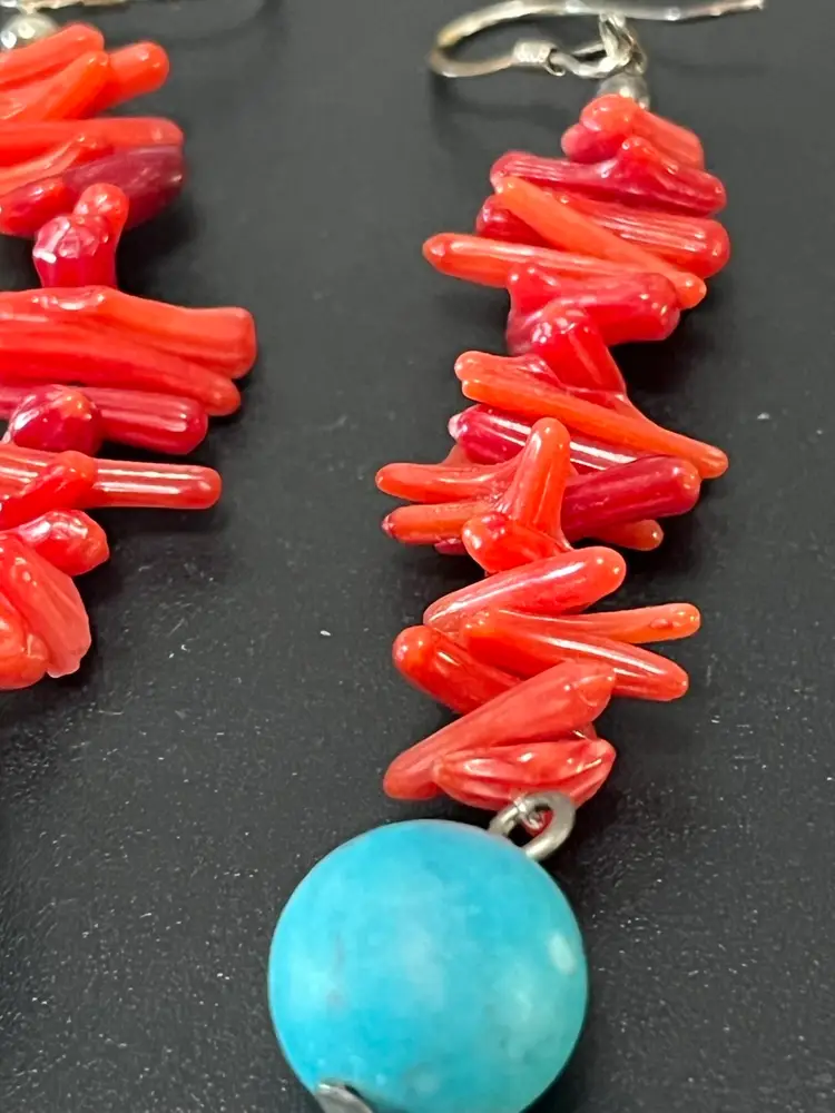 Sterling Silver Coral Blue Bead Earrings