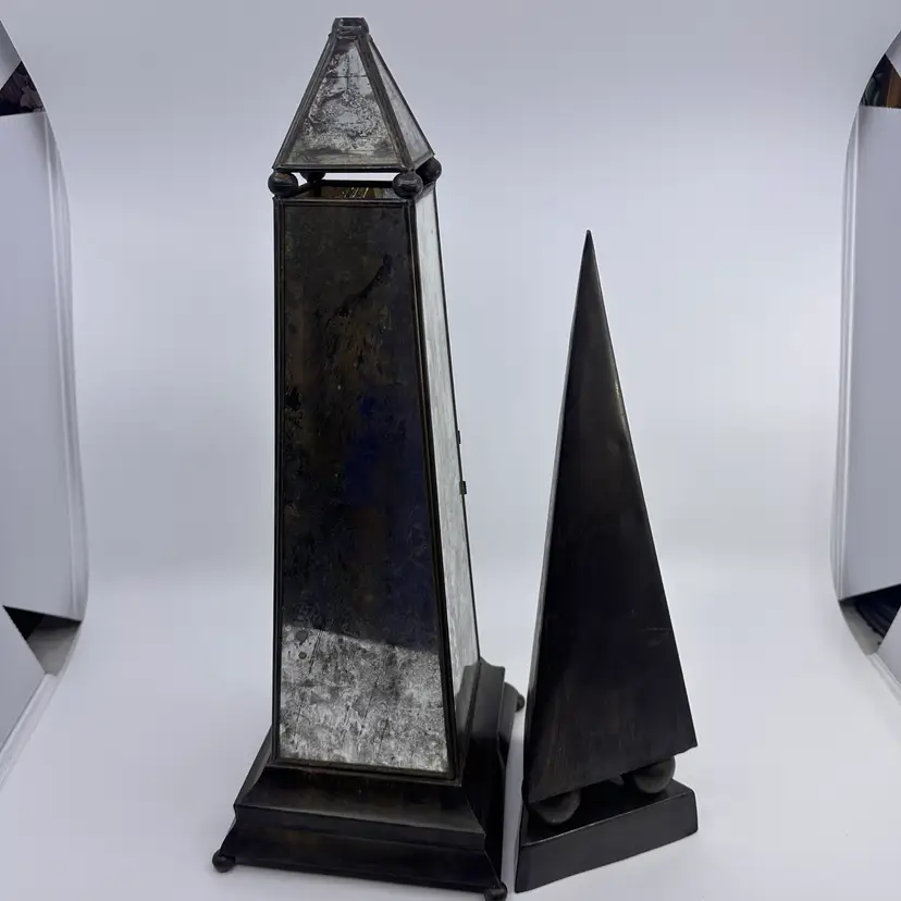 Midcentury Mirrored Obelisk Candleholder & Coordinating Sculpture