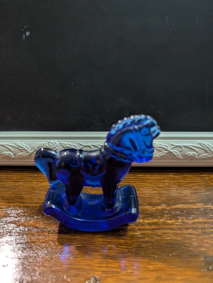 Vintage Fenton Cobalt Blue Small Rocking Horse Glass Figurine