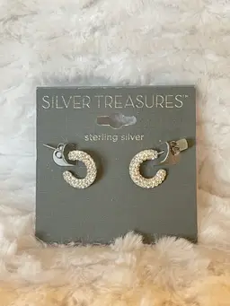 Silver Treasures Sterling Silver  Crystal  Pavé Hoop Earrings