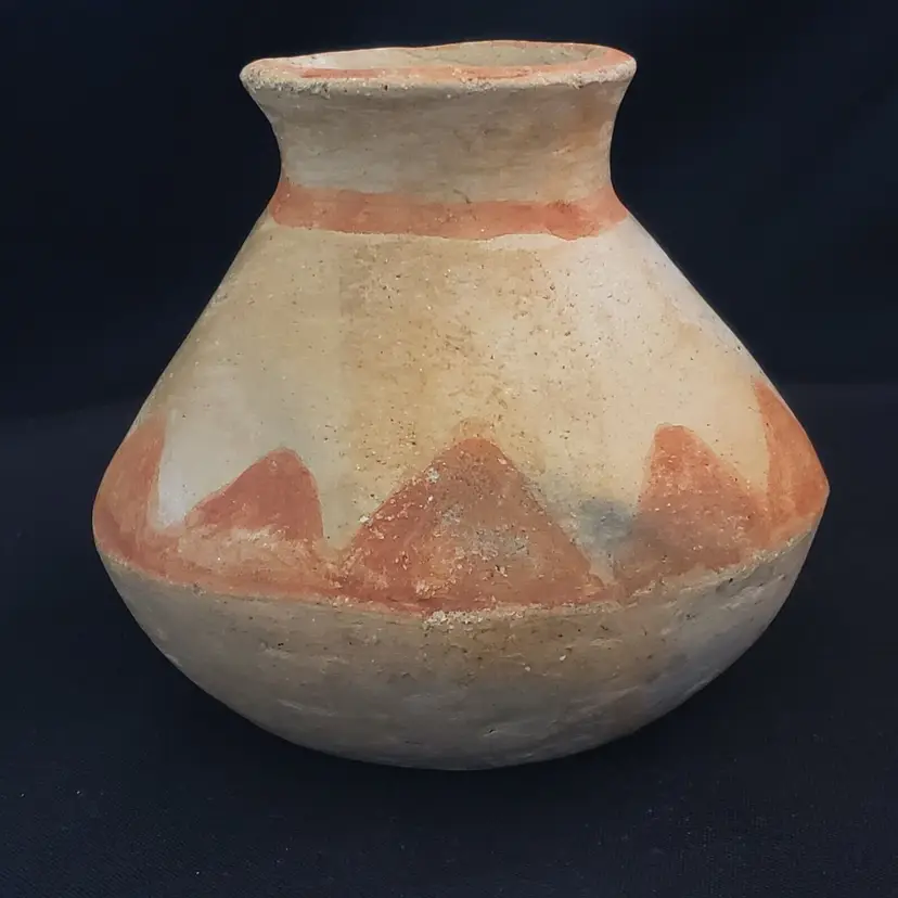 Clay Pottery Tarahumara Style Vessel Handmade Unglazed Red Design 3 5/8"