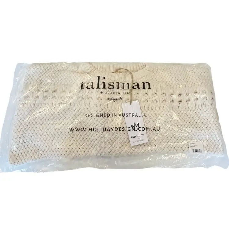 NEW Talisman Open Knit Ryder SWEATER Creme Women's M/L Cropped Scalloped Edge