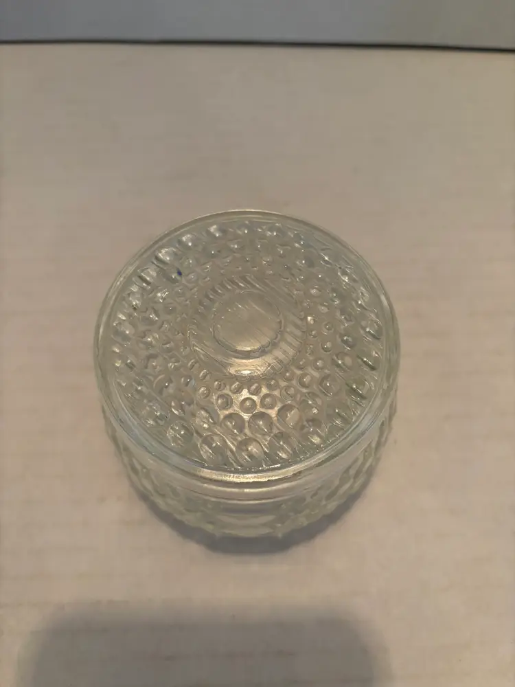 Vintage Hobnail Powder Jar/Trinket Box Clear Pressed Glass 2.5in Tall w/Lid