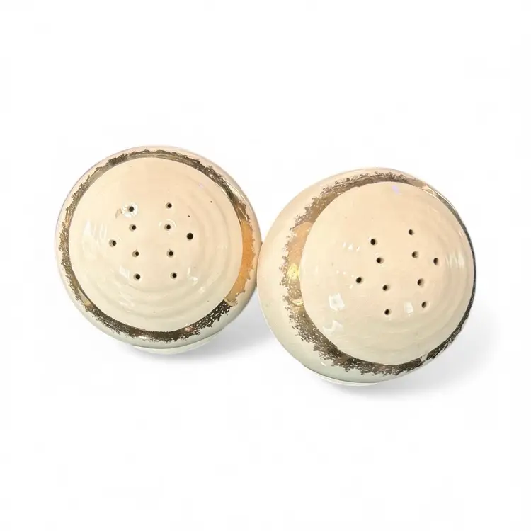 Antique Round Ball Pastoral Scene Salt And Pepper Shakers