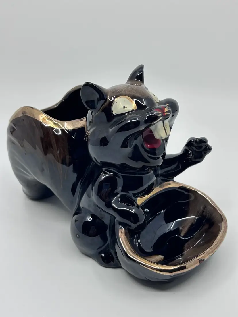 1950s MCM Ceramic Squirrel Planter Trinket Valet or Nut Dish Redware Japan