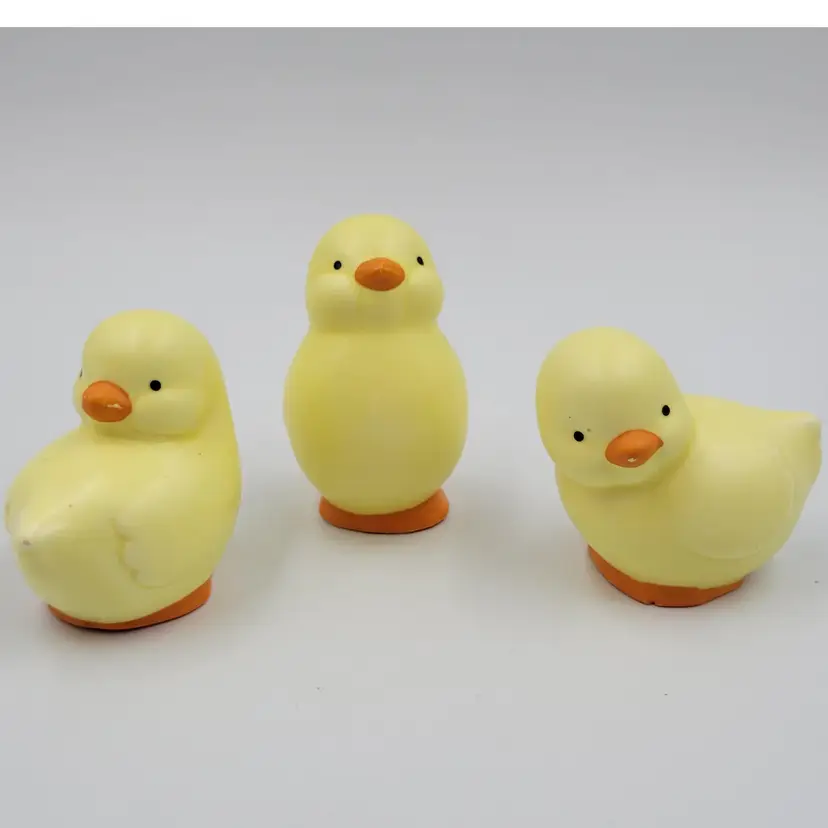 Vintage Russ Berrie Ceramic Spring/Easter Yellow Baby Chick Figurines Set Of 3