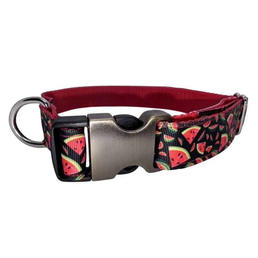 Dog Collar Green & Red Watermelon Summer 4th July Large Handmade W/Buckle NEW