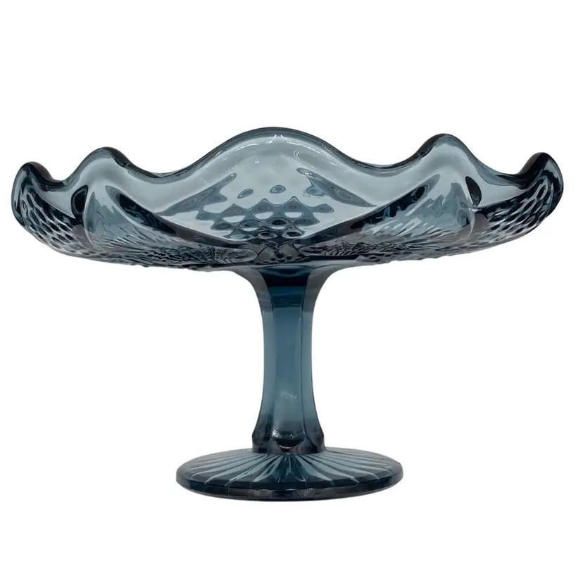 Hard to Find: Vintage Fenton Glass Salver, Federal Blue, Regency Pattern, 8"