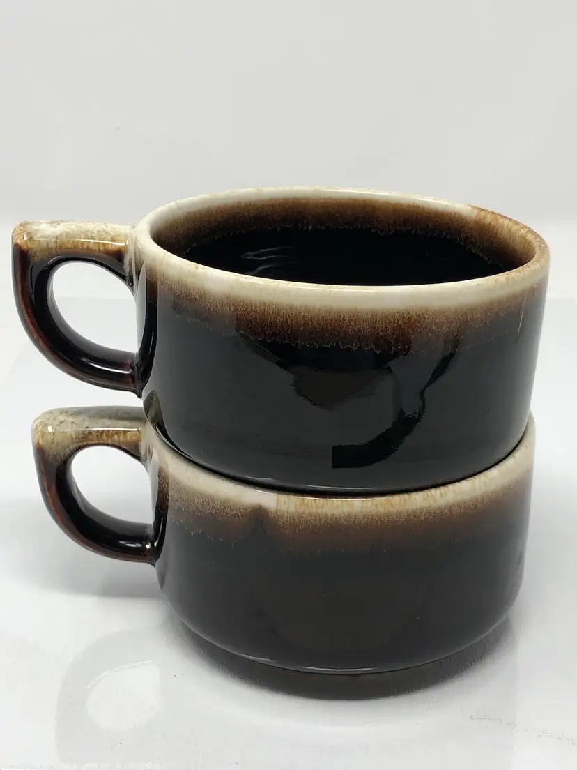 Vintage Pfaltzgraff Gourmet Brown Drip Glaze Soup Mugs with Handles Set of 2