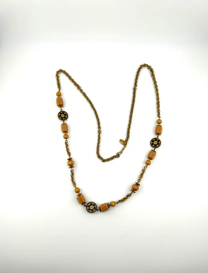 Vintage Upcycled Miriam Haskell Gold Tone Beaded Necklace 33”