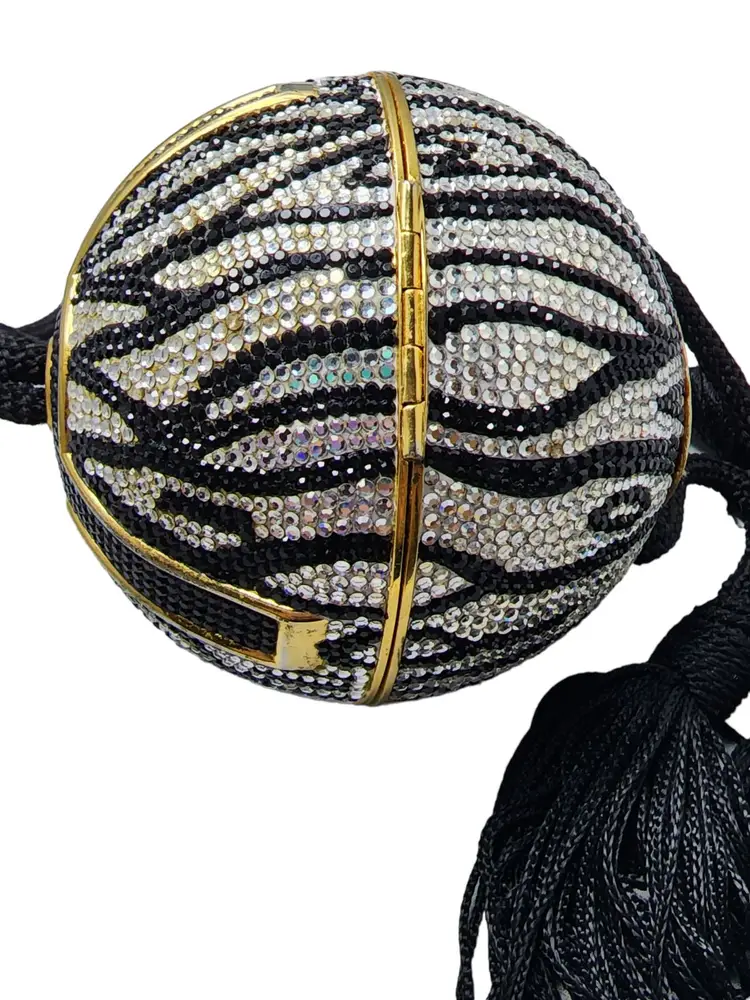 Rare Collector Judith Leiber Zebra Crystal Sphere Minaudiere (A1477)
