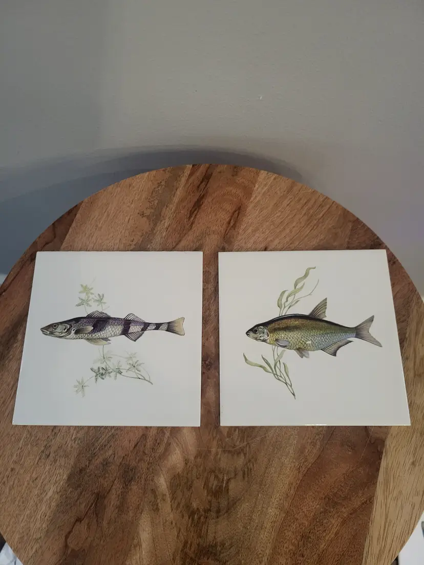 Vintage Set of Fish Motif Ceramic Tiles/Trivet