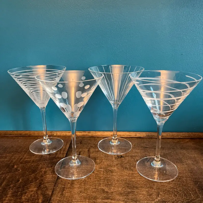 Beautiful & Fun Mikasa Cheers Crystal Martini Glasses ~ Set of 4