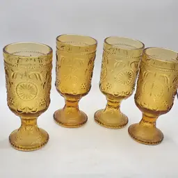 Tiara Indiana Glass Footed tumbler amber sandwich tea glass set of 4