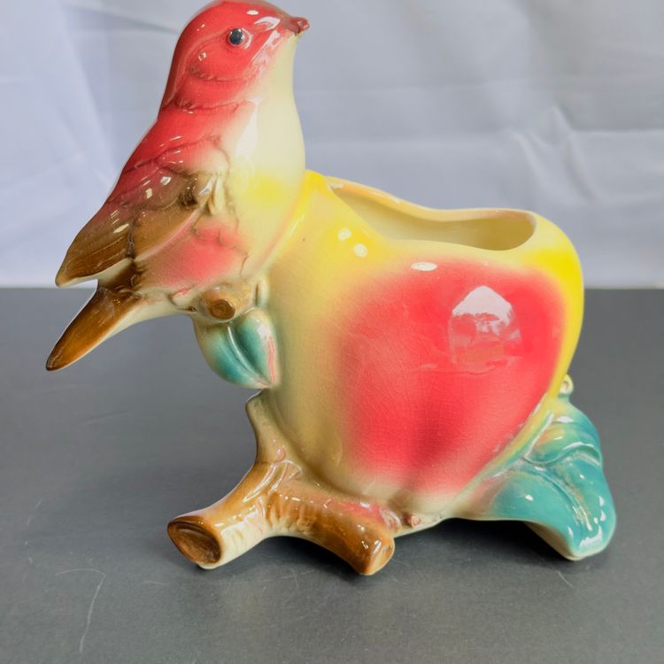 #1326 Vtg Royal Copley Bird Apple Planter, 1950's Bird on Apple Tree