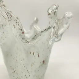 Vintage Hand Blown Splash Vase Clear & White Glass Copper Gold Flecks Aventurine