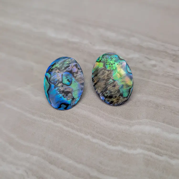 Vintage Clip On Earrings Abalone Oval - Just Over 1 & 1/8"