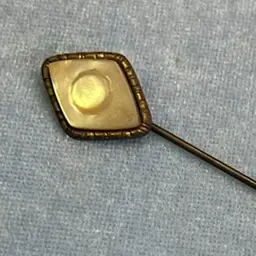 Vintage Gold Tone Mother Of Pearl Rhinestone Stick Pin Unmarked 2.75” Long