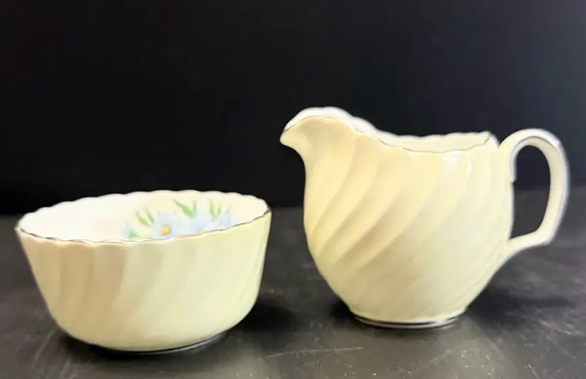 VTG 1930s Adderly ENGLAND Blue Daisies Bone China Creamer & Sugar Set