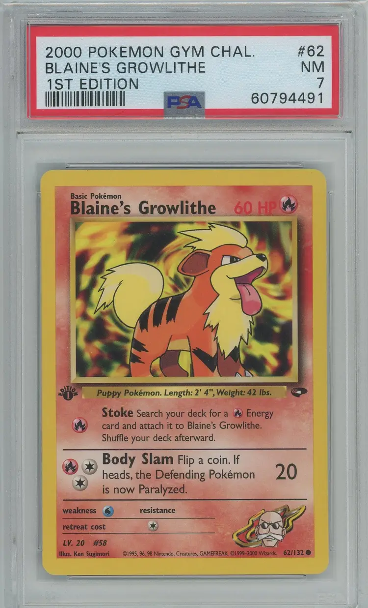Pokémon 2000 Gym Challenge 1st Edition Blaine's Growlithe #62 PSA 7