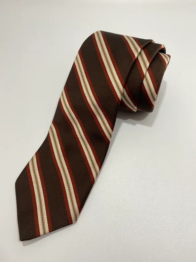 Vintage English Leather Cravats Brown Striped Polyester/Silk Tie 59.50" x 3"