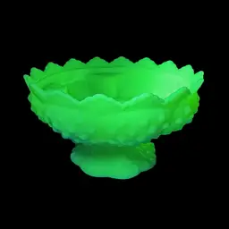 Vintage Fenton Uranium Glass Custard/Jadeite Hobnail Candle Holder GLOWS 6.5" W