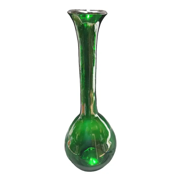 Vintage Handblown Art Glass Emerald Green Pedestal Flower Bud Vase MCM 1960s