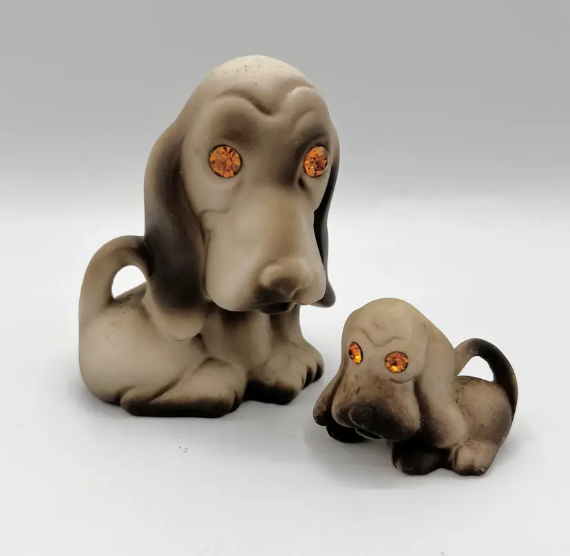 Vintage 1950s Roselane Pottery California Pottery Hound Dogs Roselane Sparkler Vintage Roselane Sparkler Hound Dogs Mom and Baby Hound Dogs