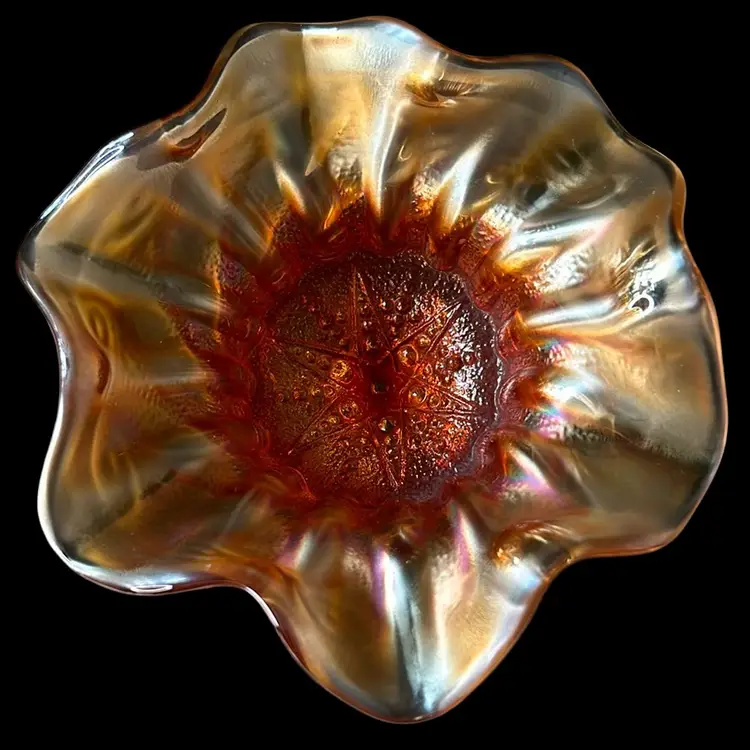 Fenton - Dugan Antique Marigold Constellation Carnival Glass Compote - Glows