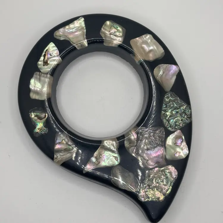 Black lucite abalone shell trivet 6.5”