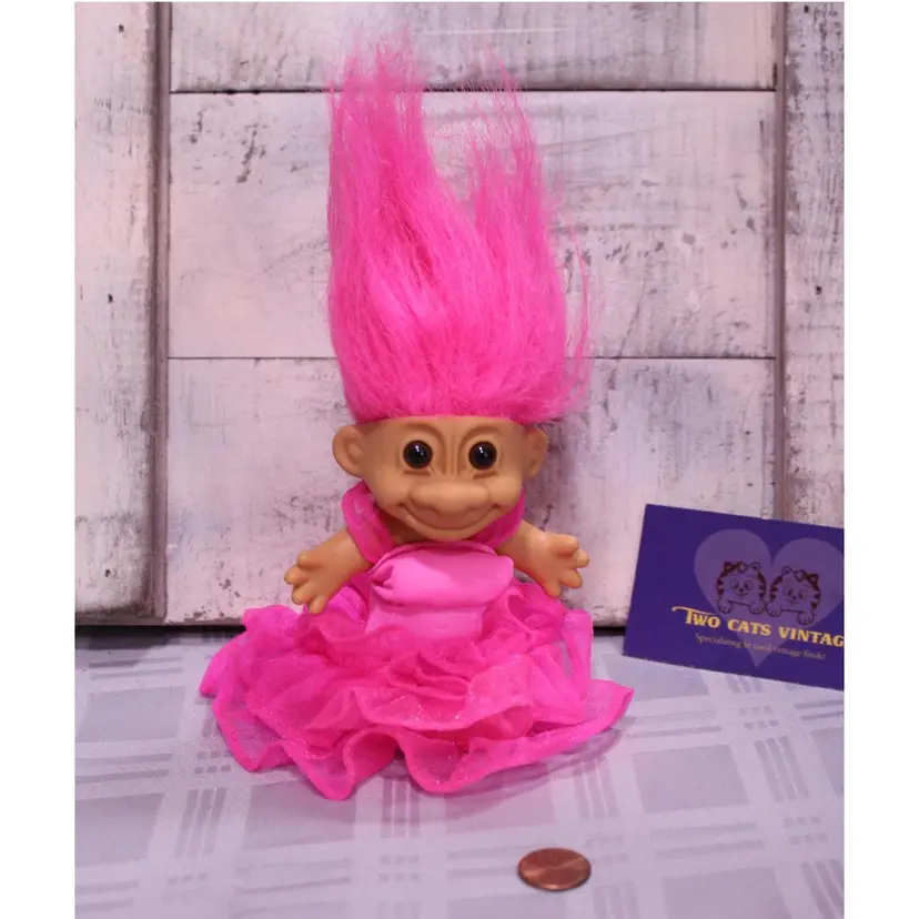 Pink Russ Troll Doll in a Pink Dress