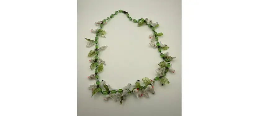 Vintage 1930s Venetian Italian Glass Birds Leaves Necklace