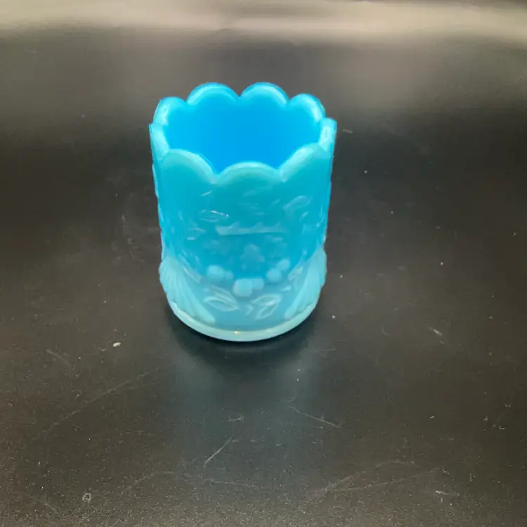 Vintage Blue Slag Glass Toothpick Holder