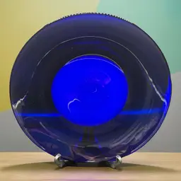 Hand Blown Cobalt Blue Art Glass Smooth Centerpiece Console Bowl 13"