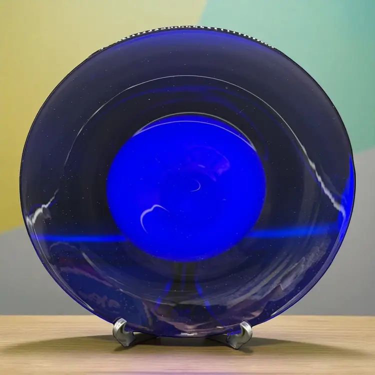 Hand Blown Cobalt Blue Art Glass Smooth Centerpiece Console Bowl 13"