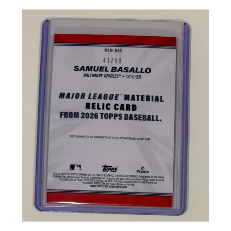 Samuel Basallo RC Major League Material Gold /50 Baltimore Orioles