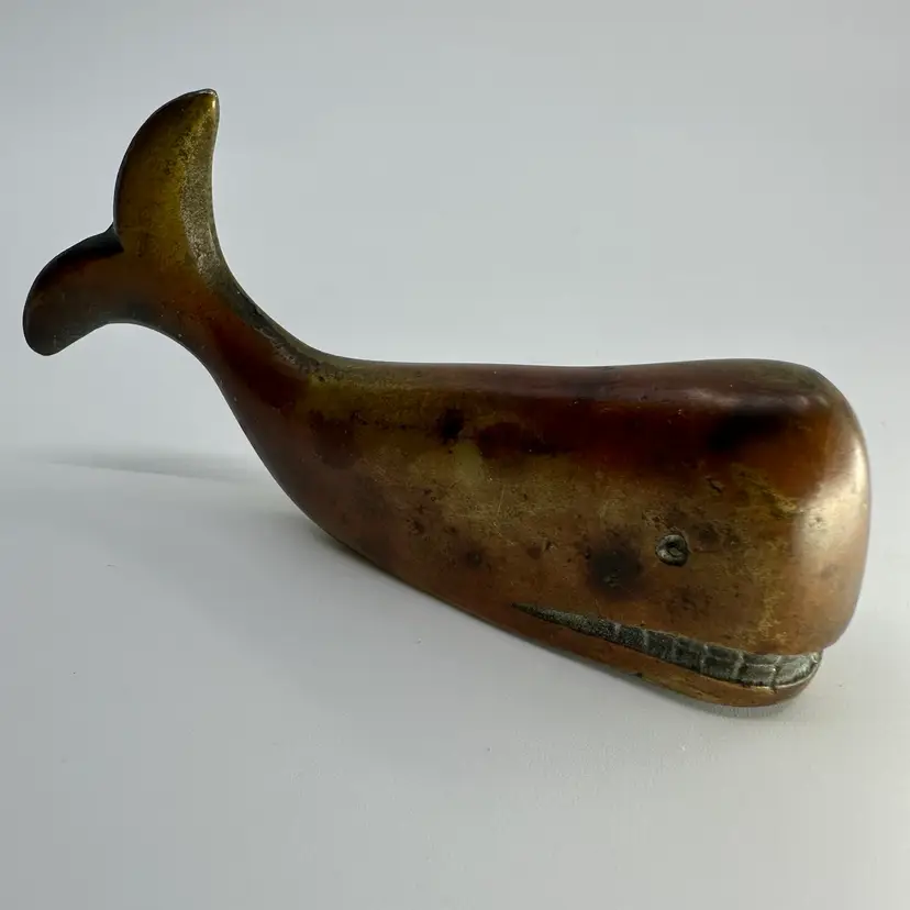 Vintage Mid Century Solid Brass Whale Figurine Paperweight
