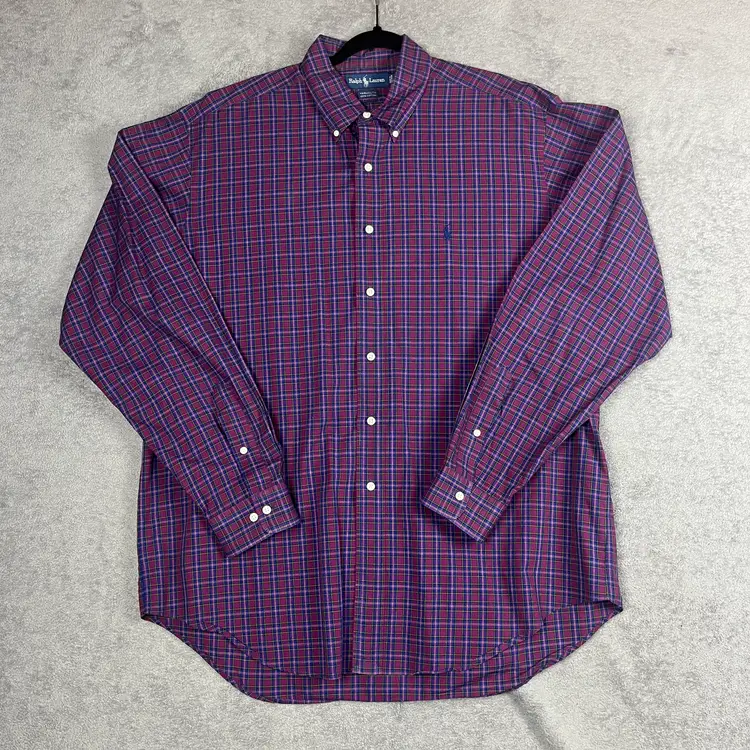 Ralph Lauren Shirt Men’s 17 36/37 Yarmouth Plaid Button-Down 100% Cotton