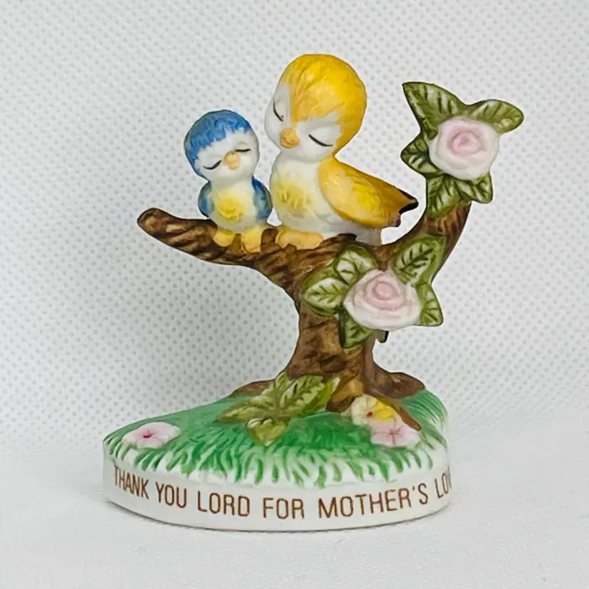 Thank You Lord for Mother's Love Ceramic Mommy and Baby Bird Figurine