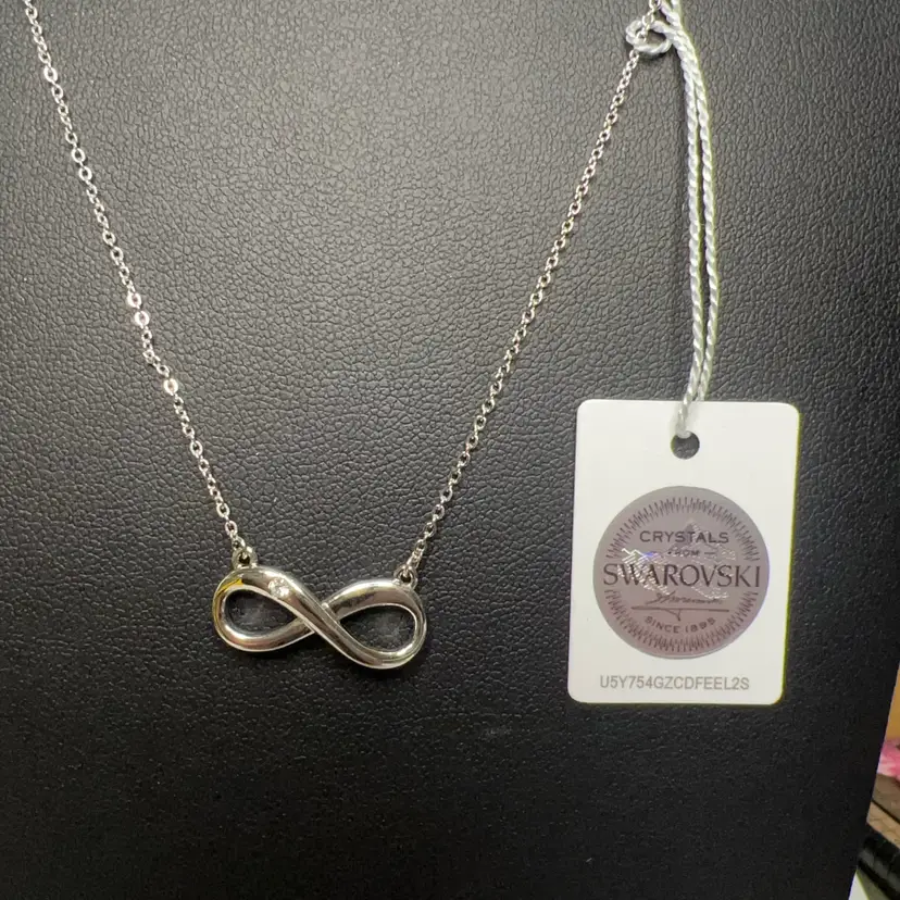 18” Silver Plated Chain With Eternity Pendant And Swarovski Crystals 2” Extender, In Original Box