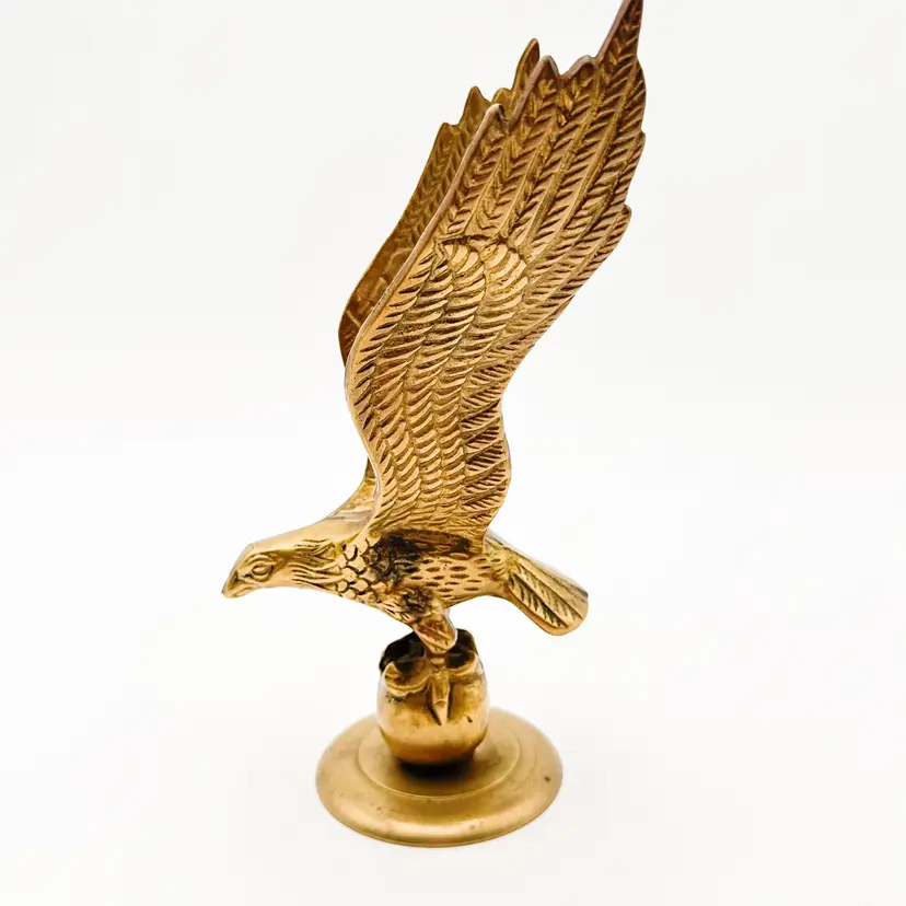 Bald Eagle Ball Flying Brass Statue Figurine Metal Decor 8.75"H x 5"W B25