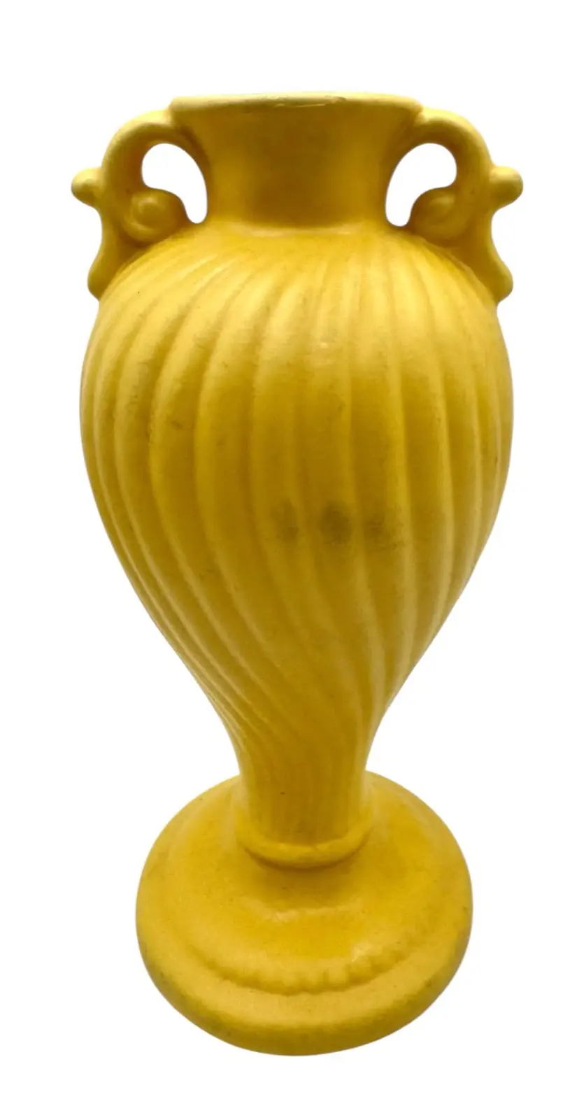 Vintage Royal Haeger Ceramic Pottery Swirl Urn Vase Yellow Handles Handled 7”