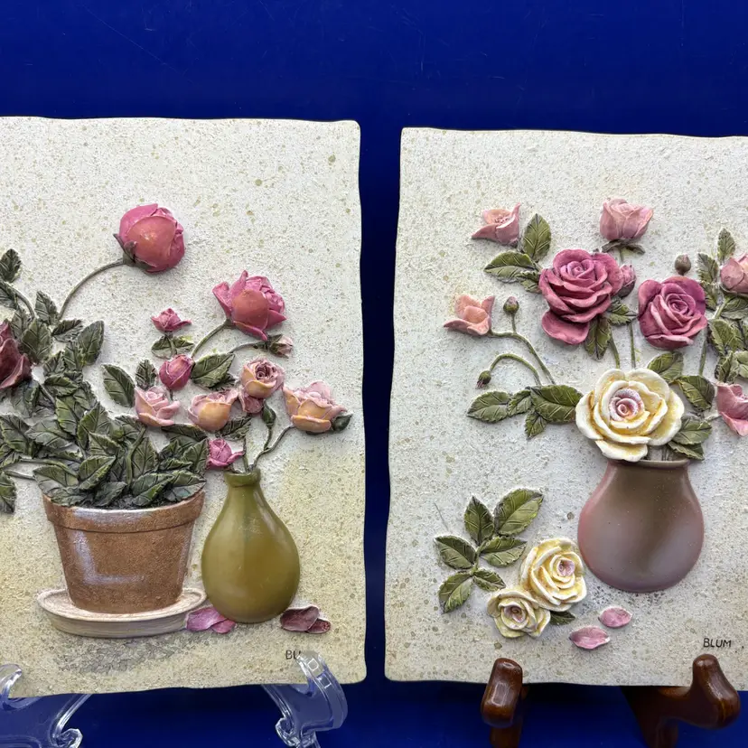 Cheri Blum 3D Floral Resin Wall Plaques Set Of 2