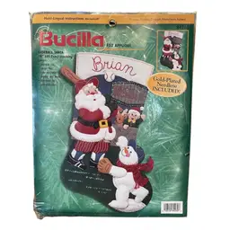 Bucilla #84260 Baseball Santa Felt Applique Sealed Stocking Kit NOS Christmas