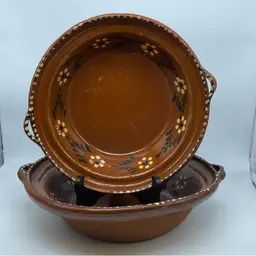 #0754 Pair Large Rustic Mexican Red ware Clay Bowls With Flaws