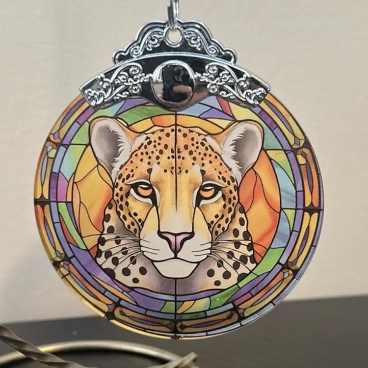 Leopard Face Stained Glass Ornament 3” Round