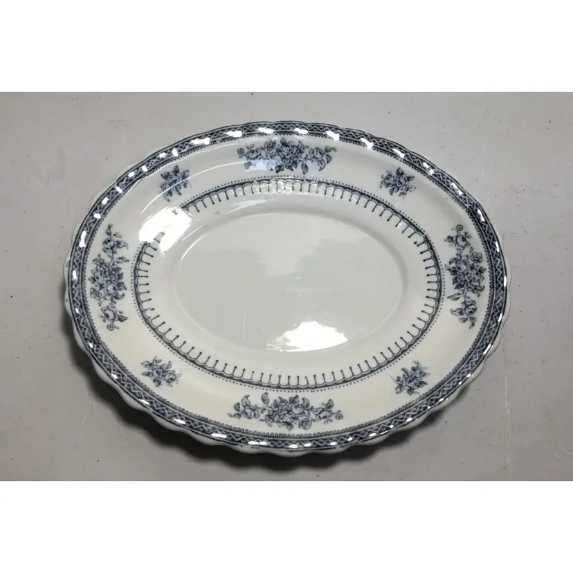 Losol Ware, Keeling Company, Shrewsbury Blue pattern, fine bone china, oval underplate